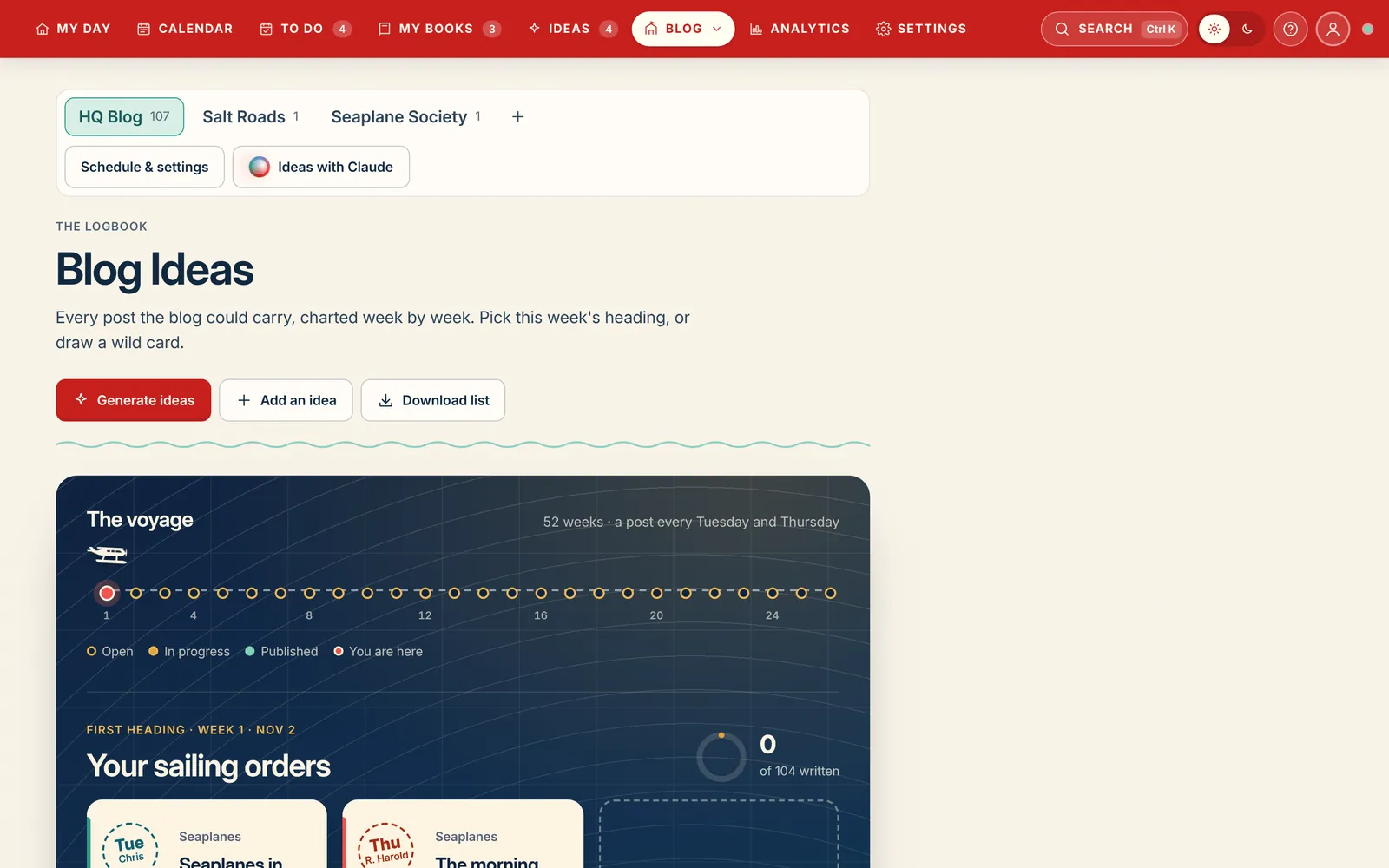 Blog Ideas with the 52-week voyage chart